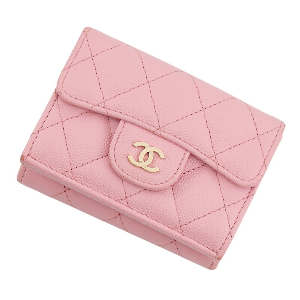 Chanel Tri-fold Wallet Matelassé Coco Mark Classic Small Flap Caviar Skin AP0...
